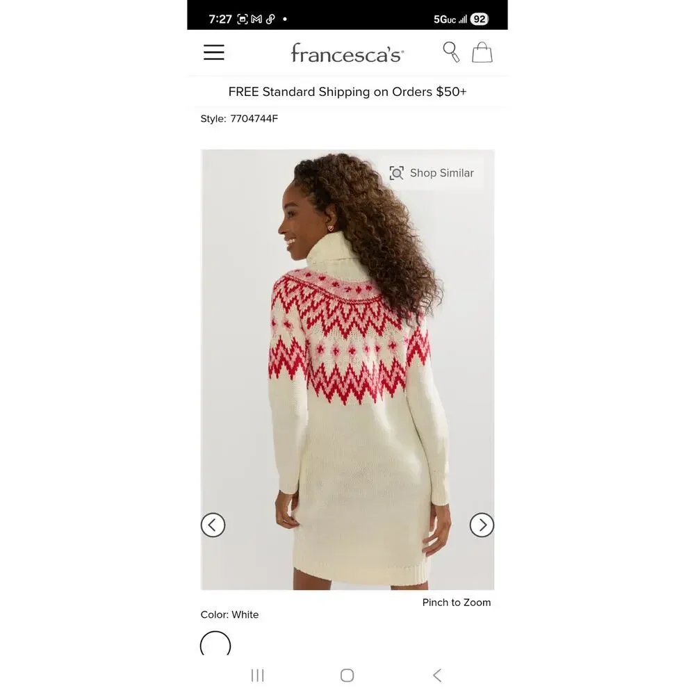 Francesca's Alberta Women's size XL Long Sleeve Fairisle Sweater Mini Prep Dress